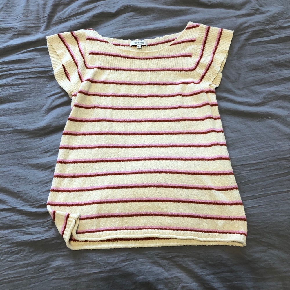 Cute Pink, maroon off white knitted Madewell top